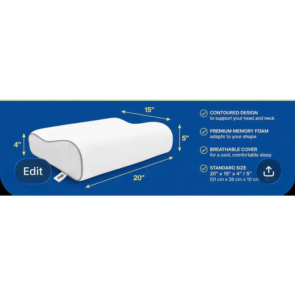 Sealy - Dreamlife Contour Memory Foam Pillow, Standard - White